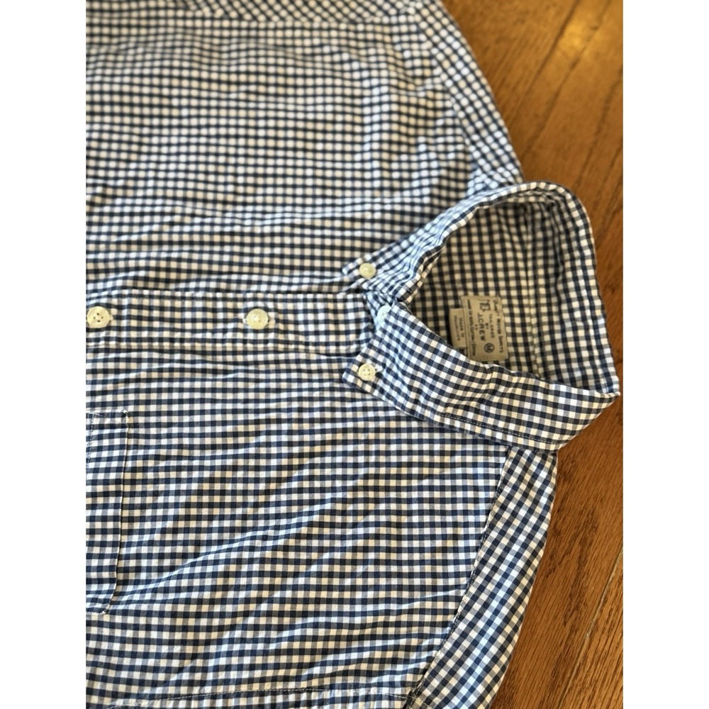 J.Crew Mens Gingham Check Navy Blue & White Button Down Long Sleeve Shirt Size M